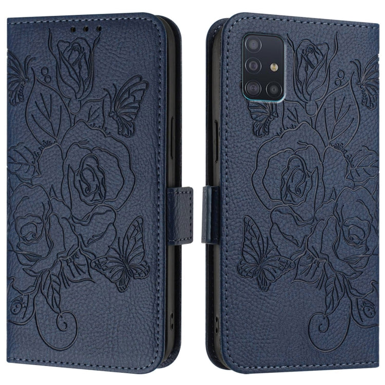 For Samsung Galaxy A51 5G Embossed Rose RFID Anti-theft Leather Phone Case