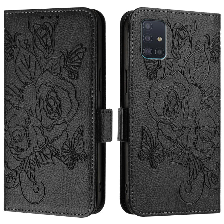 For Samsung Galaxy A51 5G Embossed Rose RFID Anti-theft Leather Phone Case