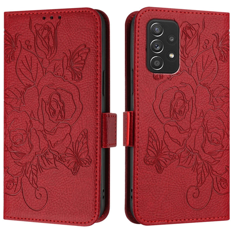 For Samsung Galaxy A52 5G / 4G / A52s 5G Embossed Rose RFID Anti-theft Leather Phone Case