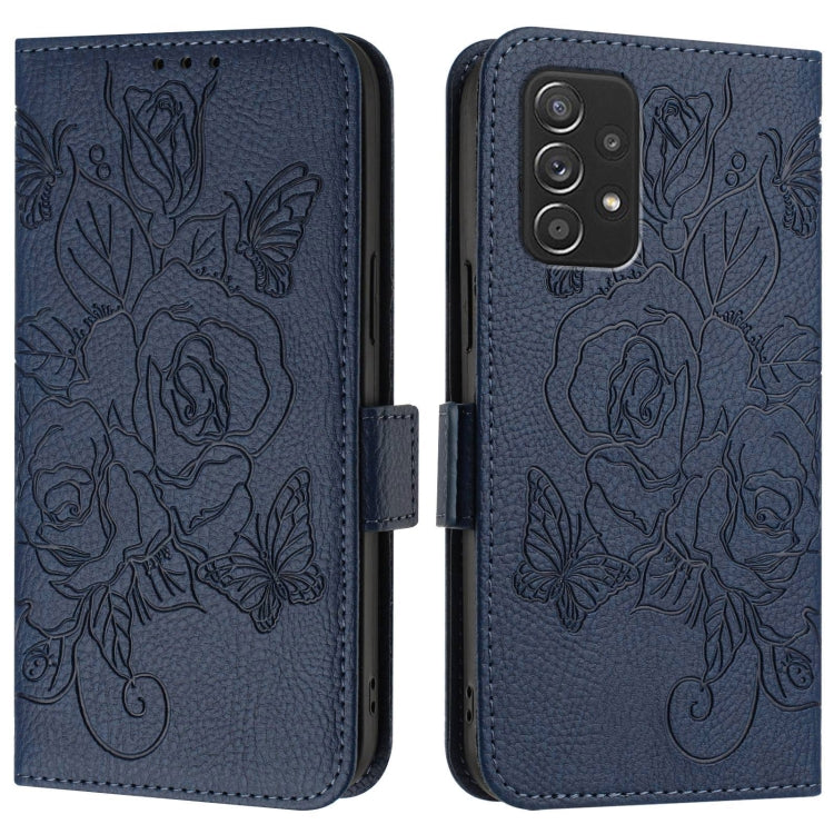For Samsung Galaxy A52 5G / 4G / A52s 5G Embossed Rose RFID Anti-theft Leather Phone Case
