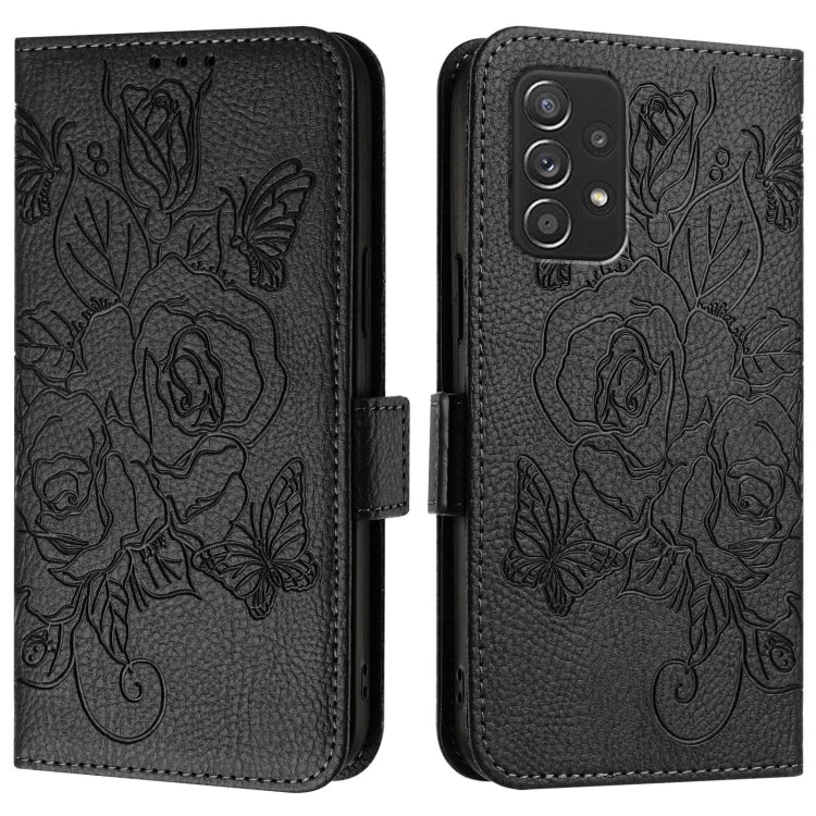 For Samsung Galaxy A52 5G / 4G / A52s 5G Embossed Rose RFID Anti-theft Leather Phone Case