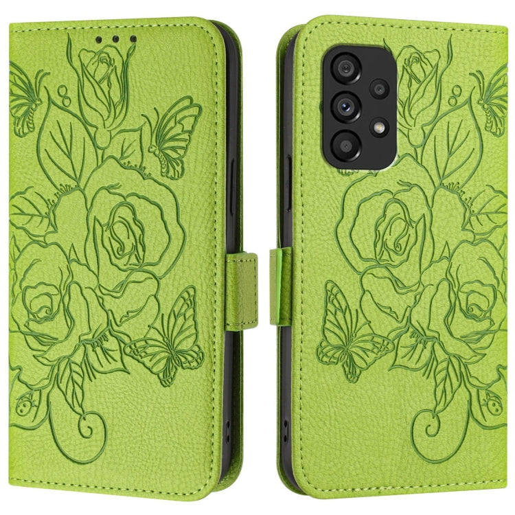 For Samsung Galaxy A53 5G Embossed Rose RFID Anti-theft Leather Phone Case