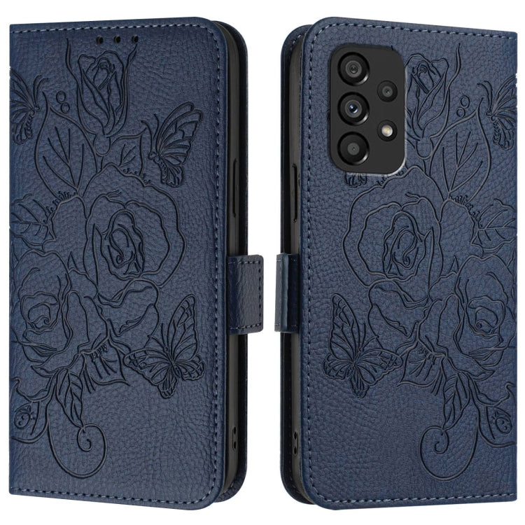 For Samsung Galaxy A53 5G Embossed Rose RFID Anti-theft Leather Phone Case