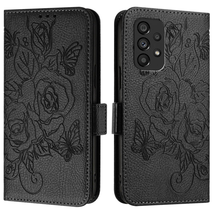 For Samsung Galaxy A53 5G Embossed Rose RFID Anti-theft Leather Phone Case