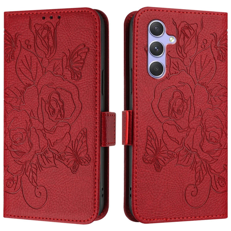 For Samsung Galaxy A54 5G Embossed Rose RFID Anti-theft Leather Phone Case