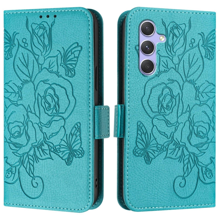 For Samsung Galaxy A54 5G Embossed Rose RFID Anti-theft Leather Phone Case
