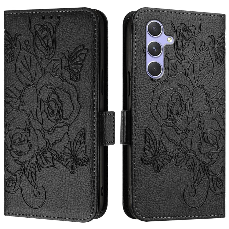 For Samsung Galaxy A54 5G Embossed Rose RFID Anti-theft Leather Phone Case