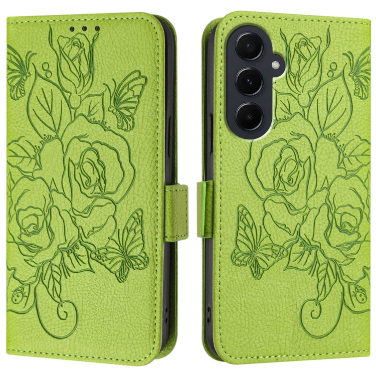 For Samsung Galaxy A55 5G Embossed Rose RFID Anti-theft Leather Phone Case