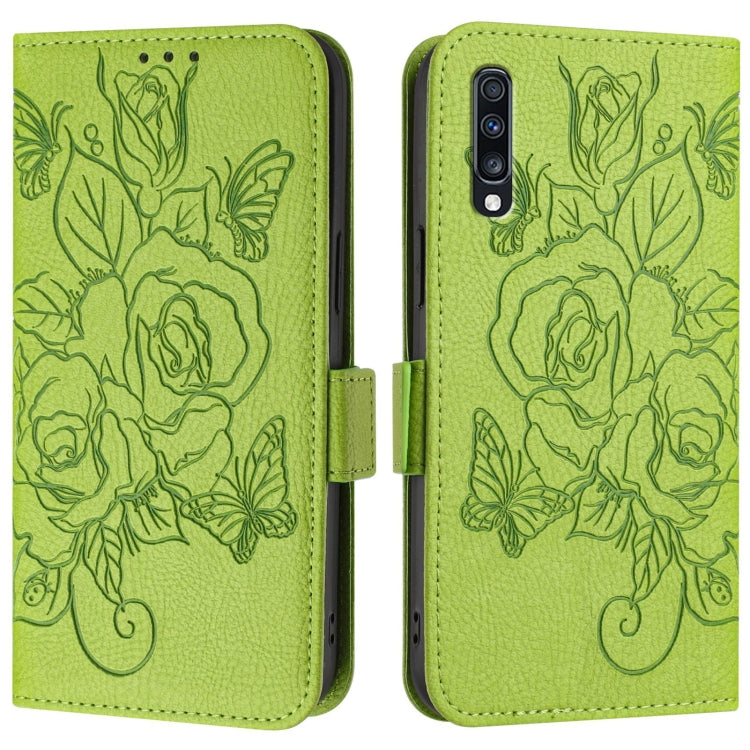 For Samsung Galaxy A70 / A70s Embossed Rose RFID Anti-theft Leather Phone Case