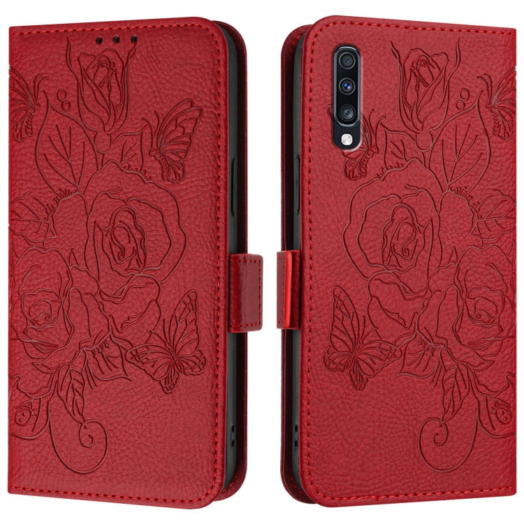For Samsung Galaxy A70 / A70s Embossed Rose RFID Anti-theft Leather Phone Case