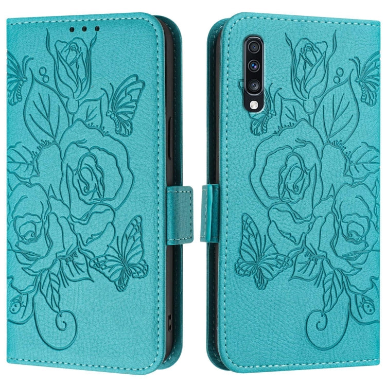 For Samsung Galaxy A70 / A70s Embossed Rose RFID Anti-theft Leather Phone Case
