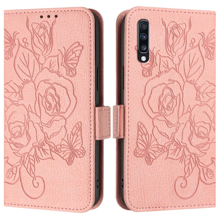 For Samsung Galaxy A70 / A70s Embossed Rose RFID Anti-theft Leather Phone Case