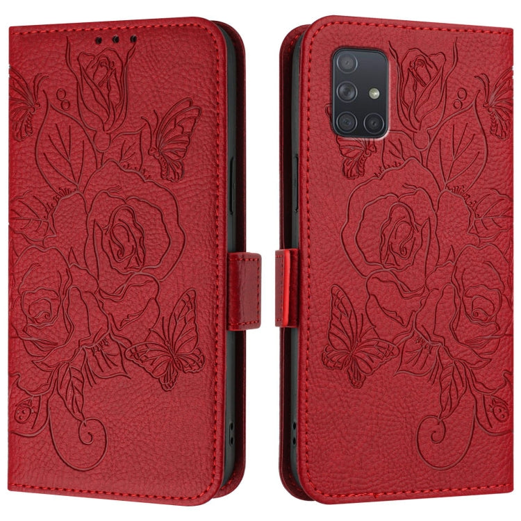 For Samsung Galaxy A71 4G Embossed Rose RFID Anti-theft Leather Phone Case