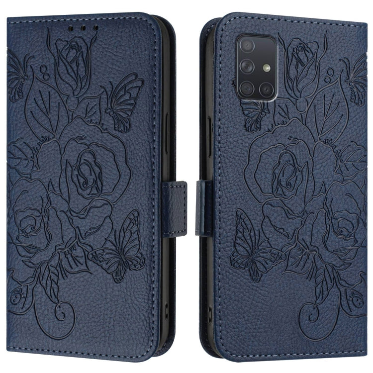 For Samsung Galaxy A71 4G Embossed Rose RFID Anti-theft Leather Phone Case
