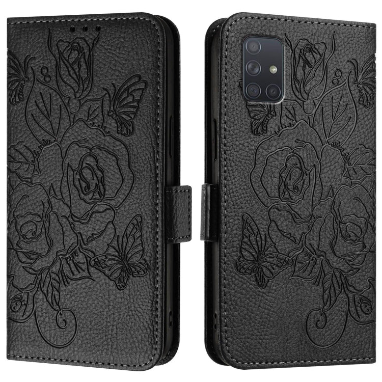 For Samsung Galaxy A71 4G Embossed Rose RFID Anti-theft Leather Phone Case