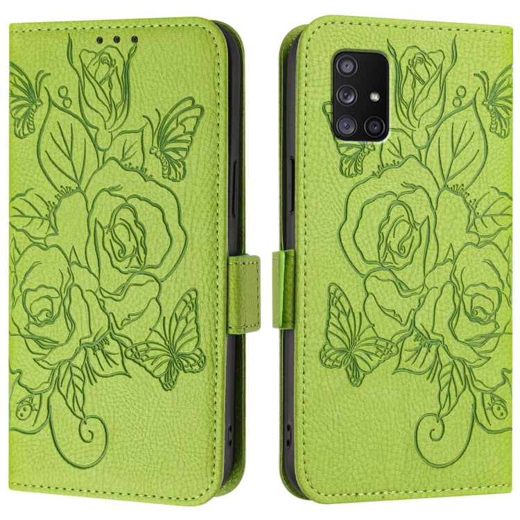 For Samsung Galaxy A71 5G Embossed Rose RFID Anti-theft Leather Phone Case