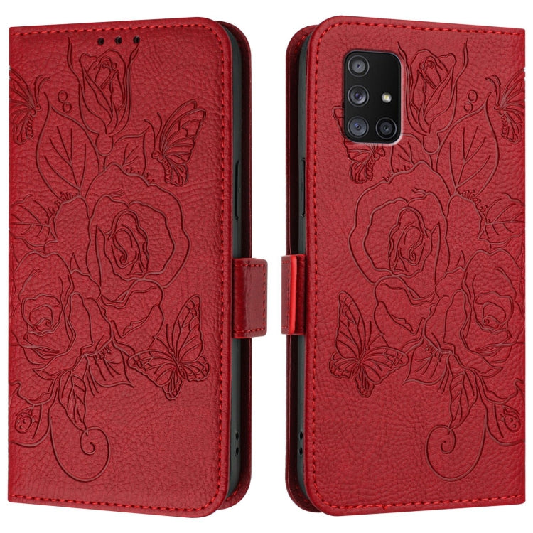 For Samsung Galaxy A71 5G Embossed Rose RFID Anti-theft Leather Phone Case