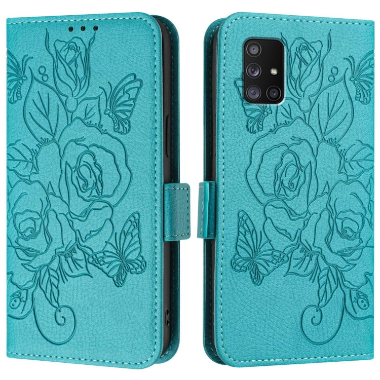 For Samsung Galaxy A71 5G Embossed Rose RFID Anti-theft Leather Phone Case