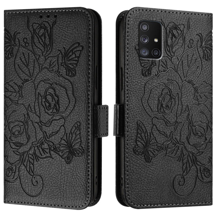For Samsung Galaxy A71 5G Embossed Rose RFID Anti-theft Leather Phone Case