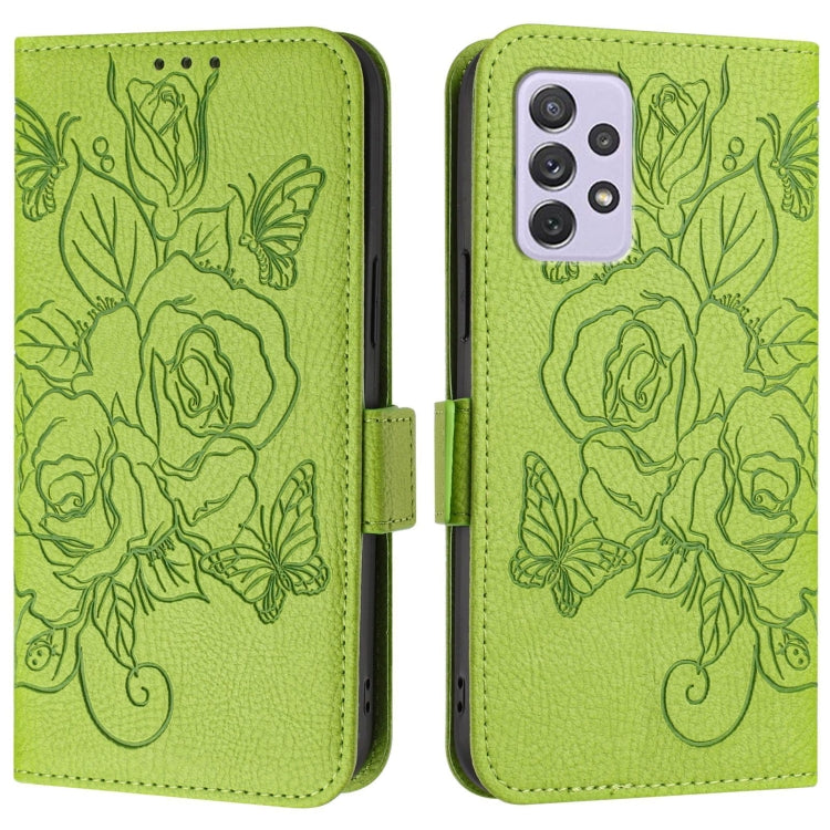 For Samsung Galaxy A72 4G Embossed Rose RFID Anti-theft Leather Phone Case