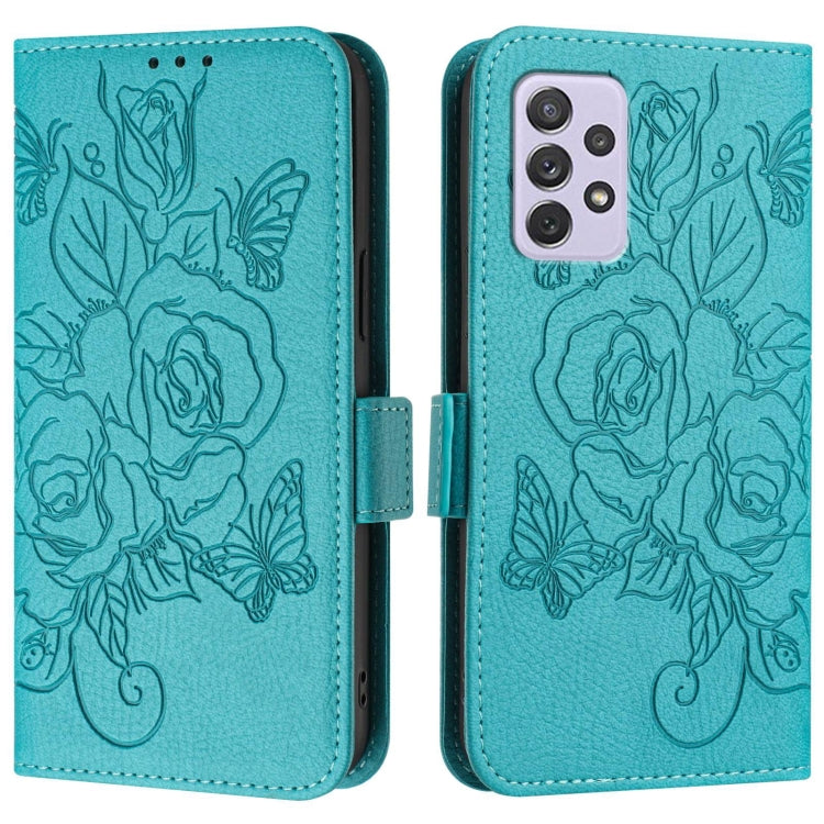 For Samsung Galaxy A72 4G Embossed Rose RFID Anti-theft Leather Phone Case