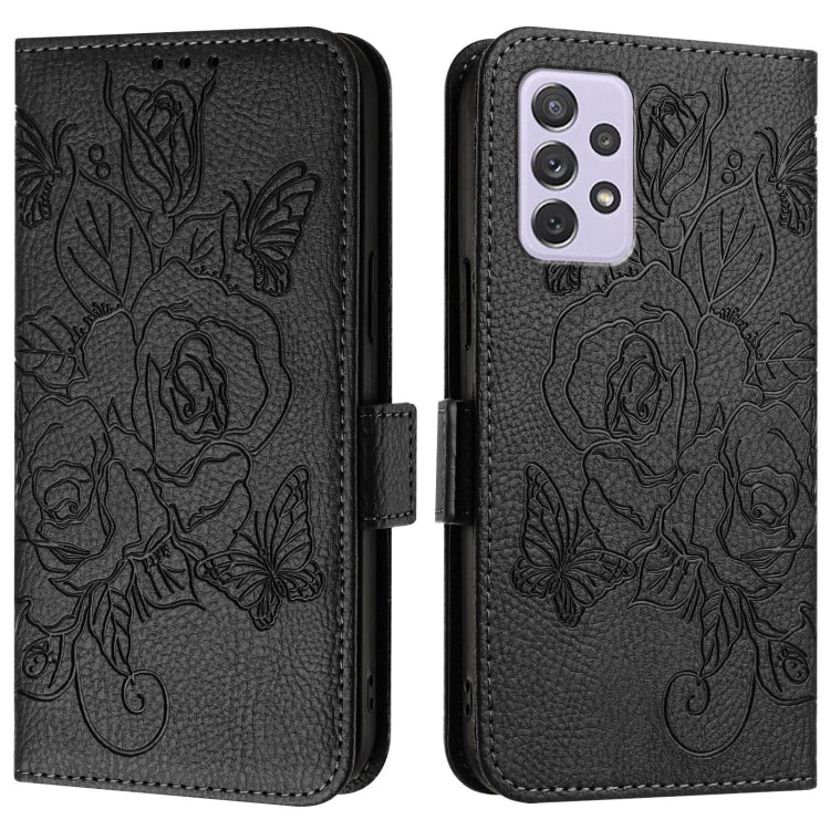 For Samsung Galaxy A72 4G Embossed Rose RFID Anti-theft Leather Phone Case