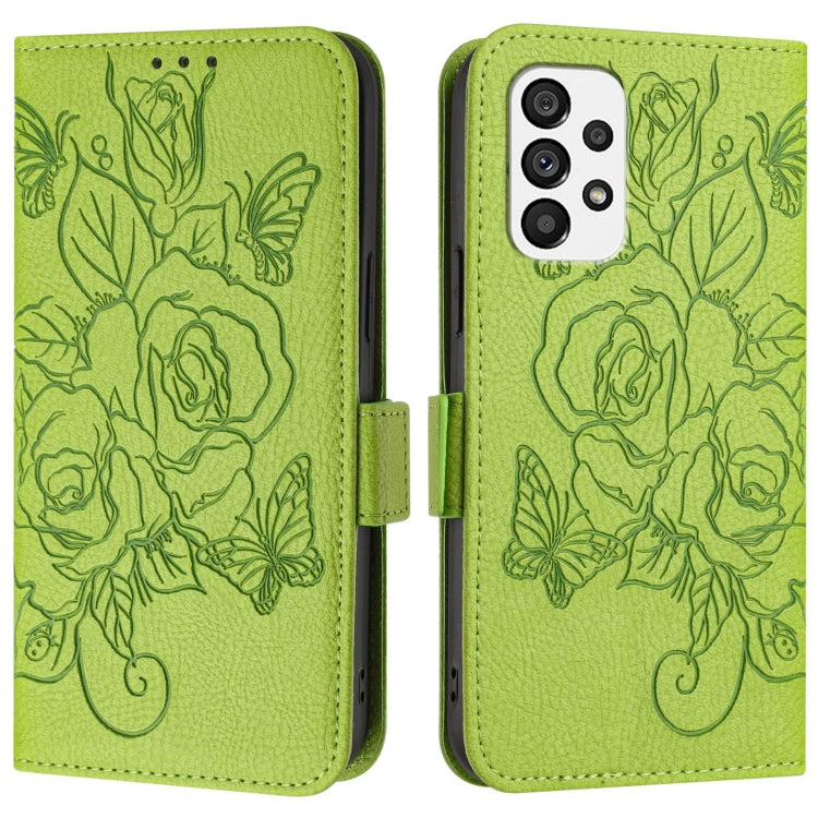 For Samsung Galaxy A73 5G Embossed Rose RFID Anti-theft Leather Phone Case