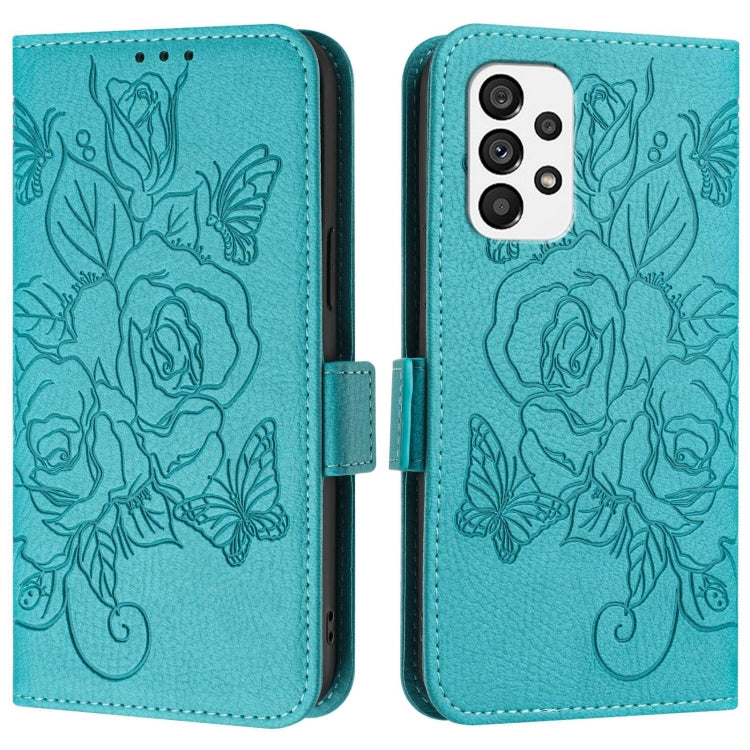 For Samsung Galaxy A73 5G Embossed Rose RFID Anti-theft Leather Phone Case