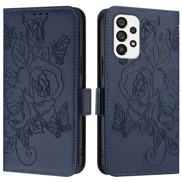 For Samsung Galaxy A73 5G Embossed Rose RFID Anti-theft Leather Phone Case