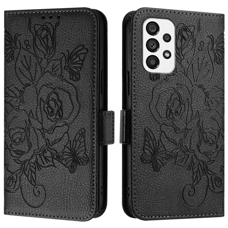 For Samsung Galaxy A73 5G Embossed Rose RFID Anti-theft Leather Phone Case