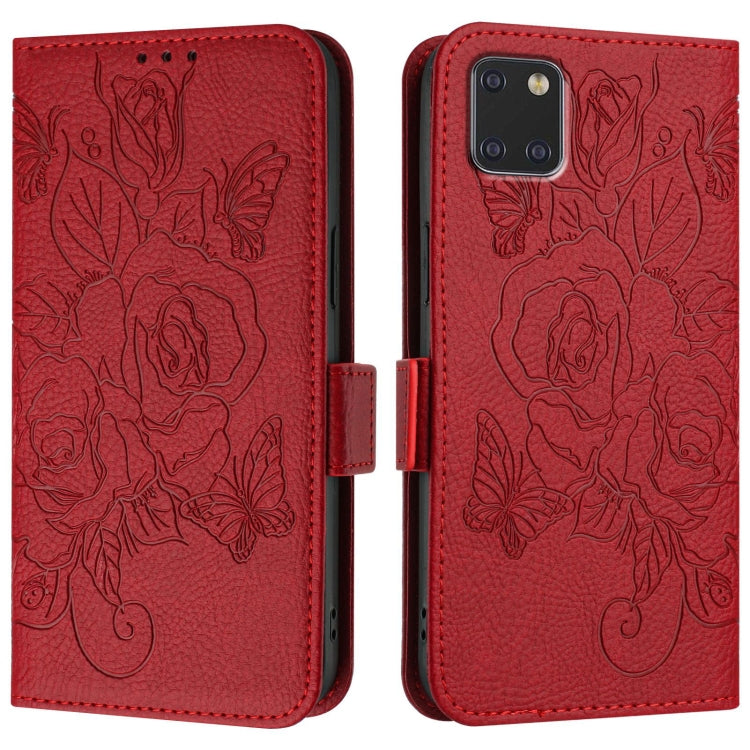 For Samsung Galaxy A81 / M60s Embossed Rose RFID Anti-theft Leather Phone Case