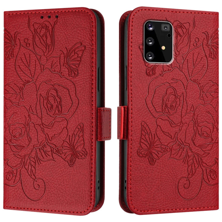 For Samsung Galaxy A91 / M80s Embossed Rose RFID Anti-theft Leather Phone Case