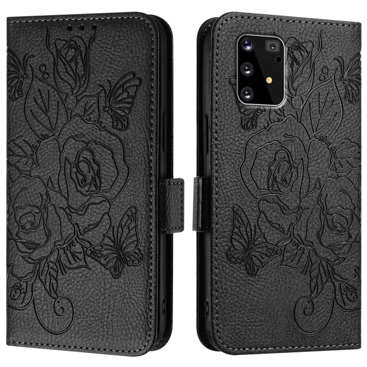 For Samsung Galaxy A91 / M80s Embossed Rose RFID Anti-theft Leather Phone Case