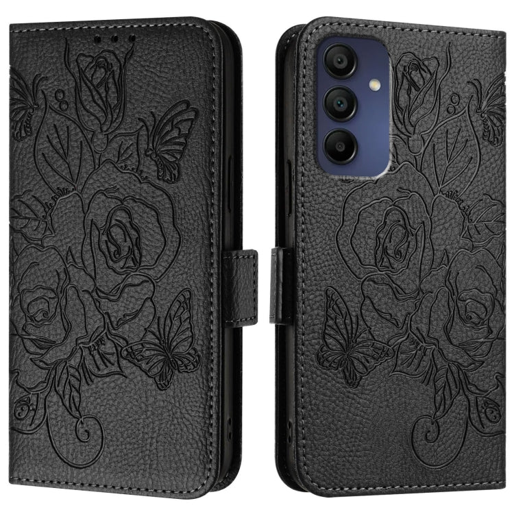For Samsung Galaxy A16 5G Embossed Rose RFID Anti-theft Leather Phone Case