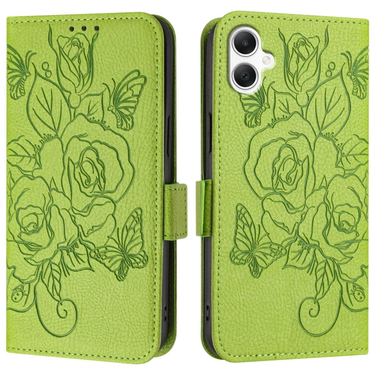 For Samsung Galaxy A06 4G Embossed Rose RFID Anti-theft Leather Phone Case