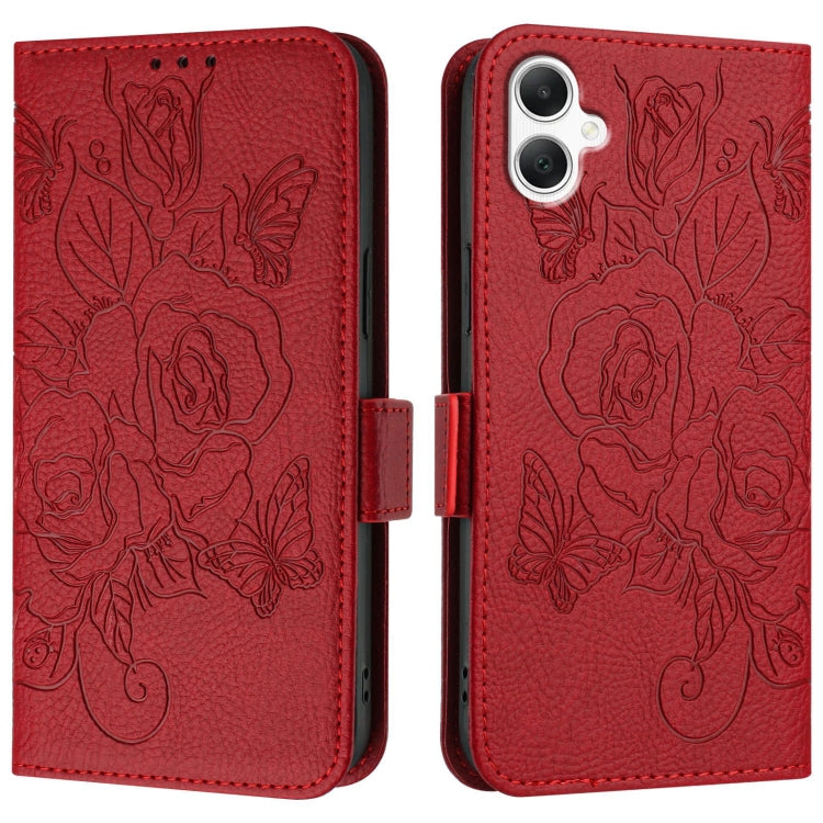 For Samsung Galaxy A06 4G Embossed Rose RFID Anti-theft Leather Phone Case