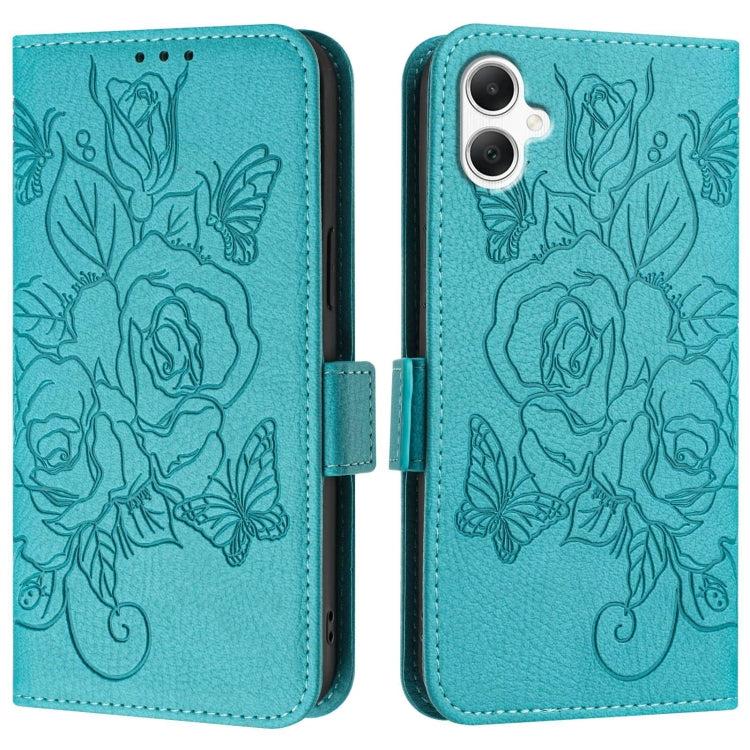For Samsung Galaxy A06 4G Embossed Rose RFID Anti-theft Leather Phone Case
