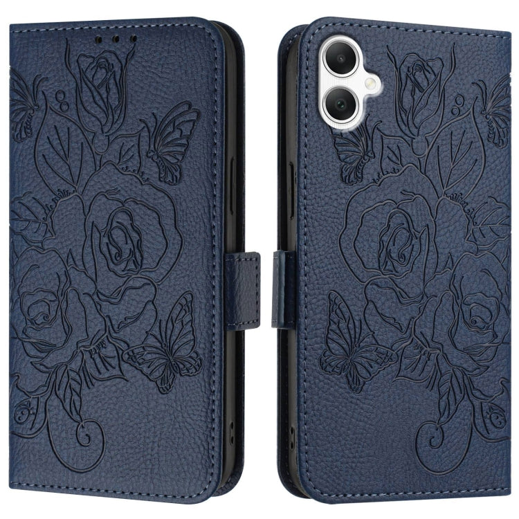 For Samsung Galaxy A06 4G Embossed Rose RFID Anti-theft Leather Phone Case
