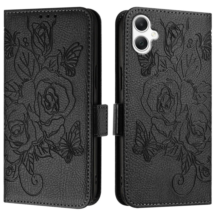 For Samsung Galaxy A06 4G Embossed Rose RFID Anti-theft Leather Phone Case