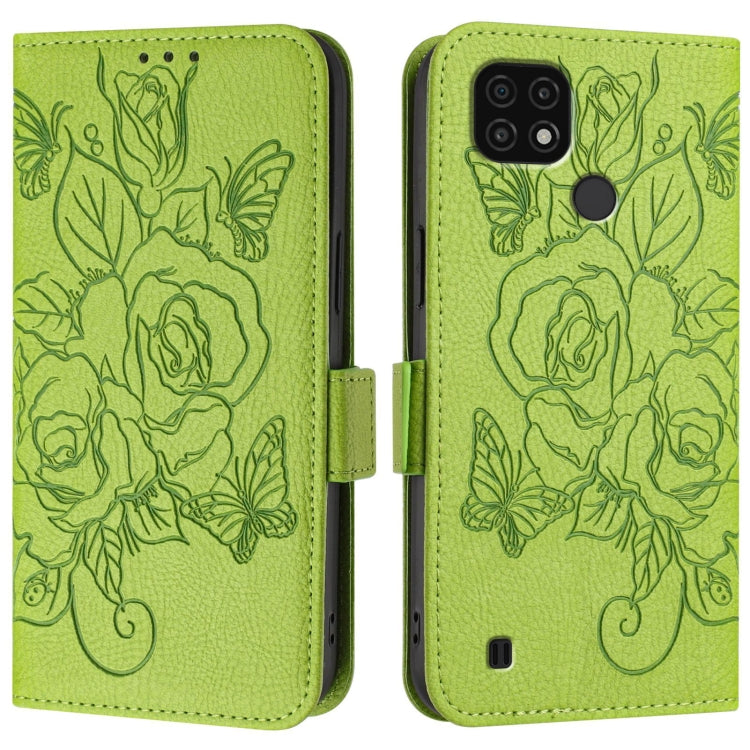 For Realme C20 / C11 2021 / C21 Embossed Rose RFID Anti-theft Leather Phone Case