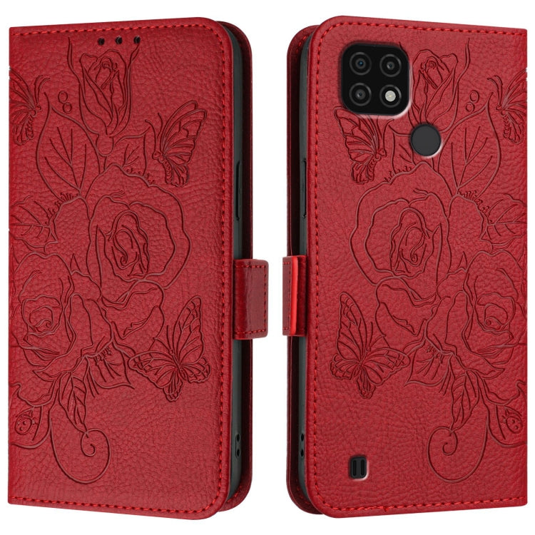 For Realme C20 / C11 2021 / C21 Embossed Rose RFID Anti-theft Leather Phone Case
