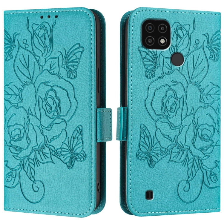 For Realme C20 / C11 2021 / C21 Embossed Rose RFID Anti-theft Leather Phone Case