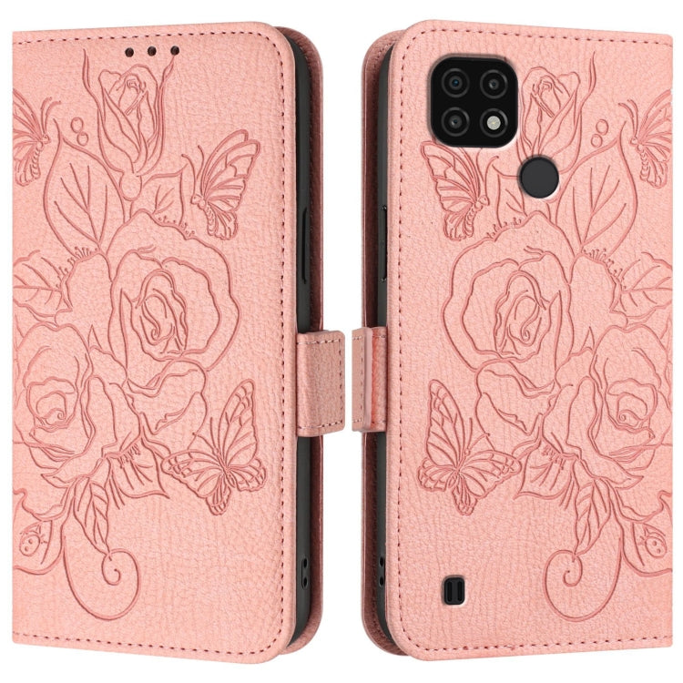 For Realme C20 / C11 2021 / C21 Embossed Rose RFID Anti-theft Leather Phone Case