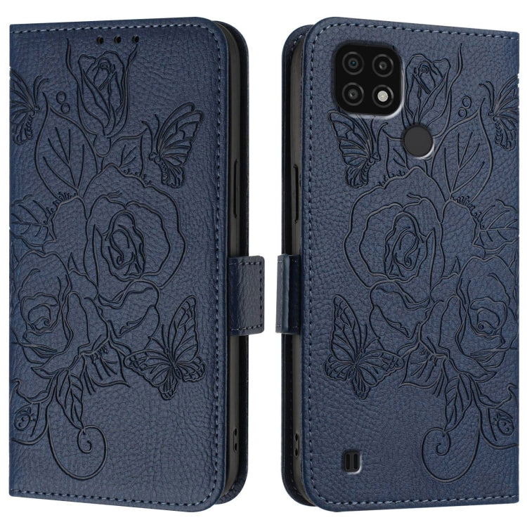 For Realme C20 / C11 2021 / C21 Embossed Rose RFID Anti-theft Leather Phone Case