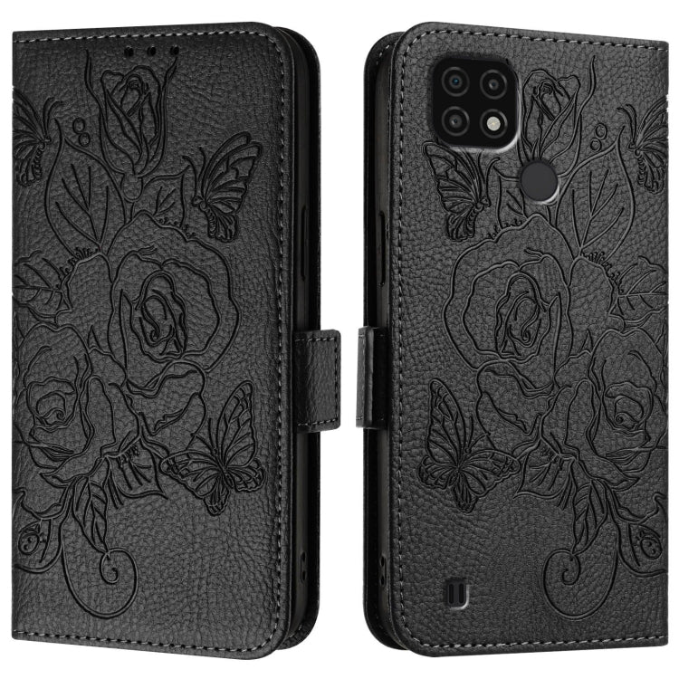 For Realme C20 / C11 2021 / C21 Embossed Rose RFID Anti-theft Leather Phone Case