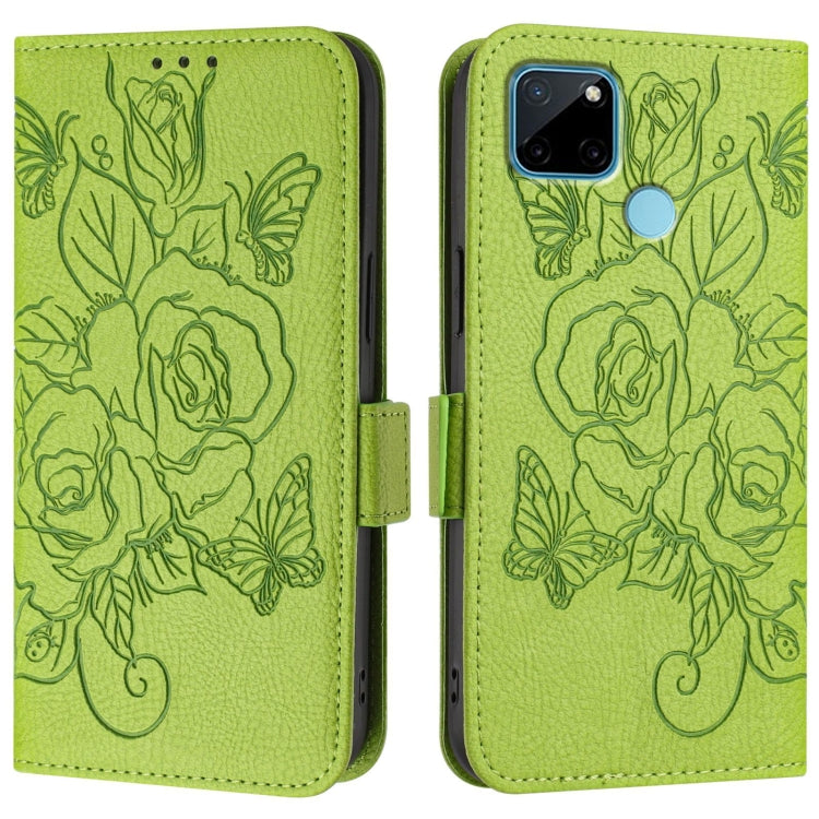 For Realme C21Y Embossed Rose RFID Anti-theft Leather Phone Case