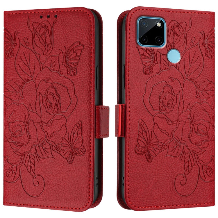 For Realme C21Y Embossed Rose RFID Anti-theft Leather Phone Case