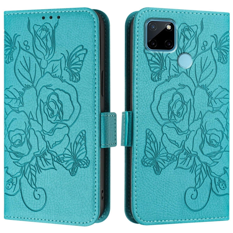 For Realme C21Y Embossed Rose RFID Anti-theft Leather Phone Case