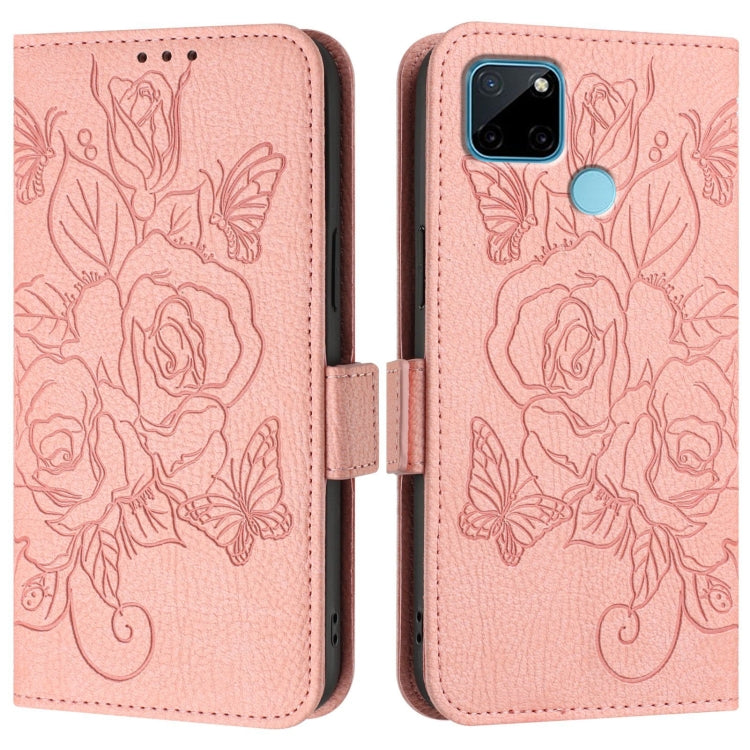 For Realme C21Y Embossed Rose RFID Anti-theft Leather Phone Case