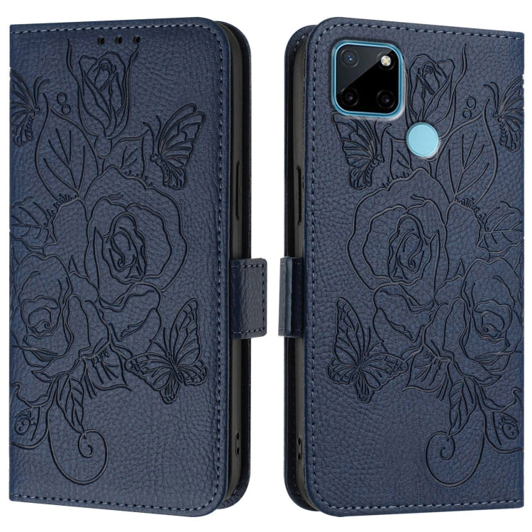 For Realme C21Y Embossed Rose RFID Anti-theft Leather Phone Case